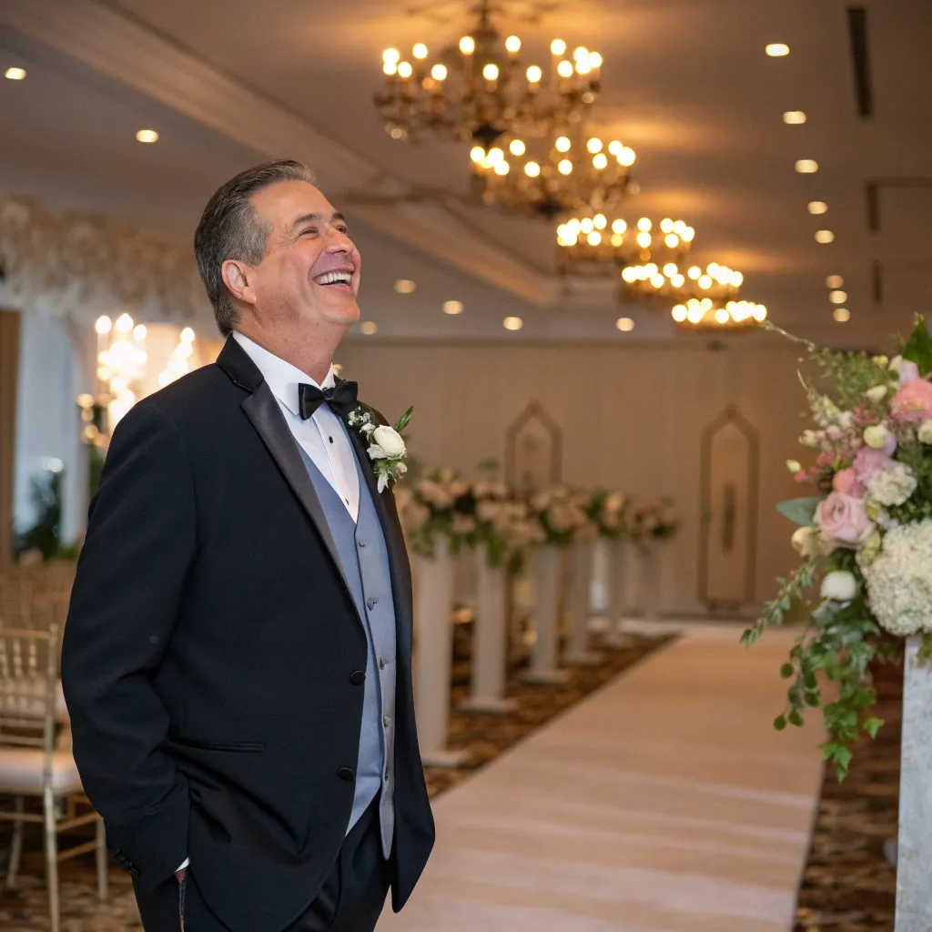 John Doe smiling at a wedding
